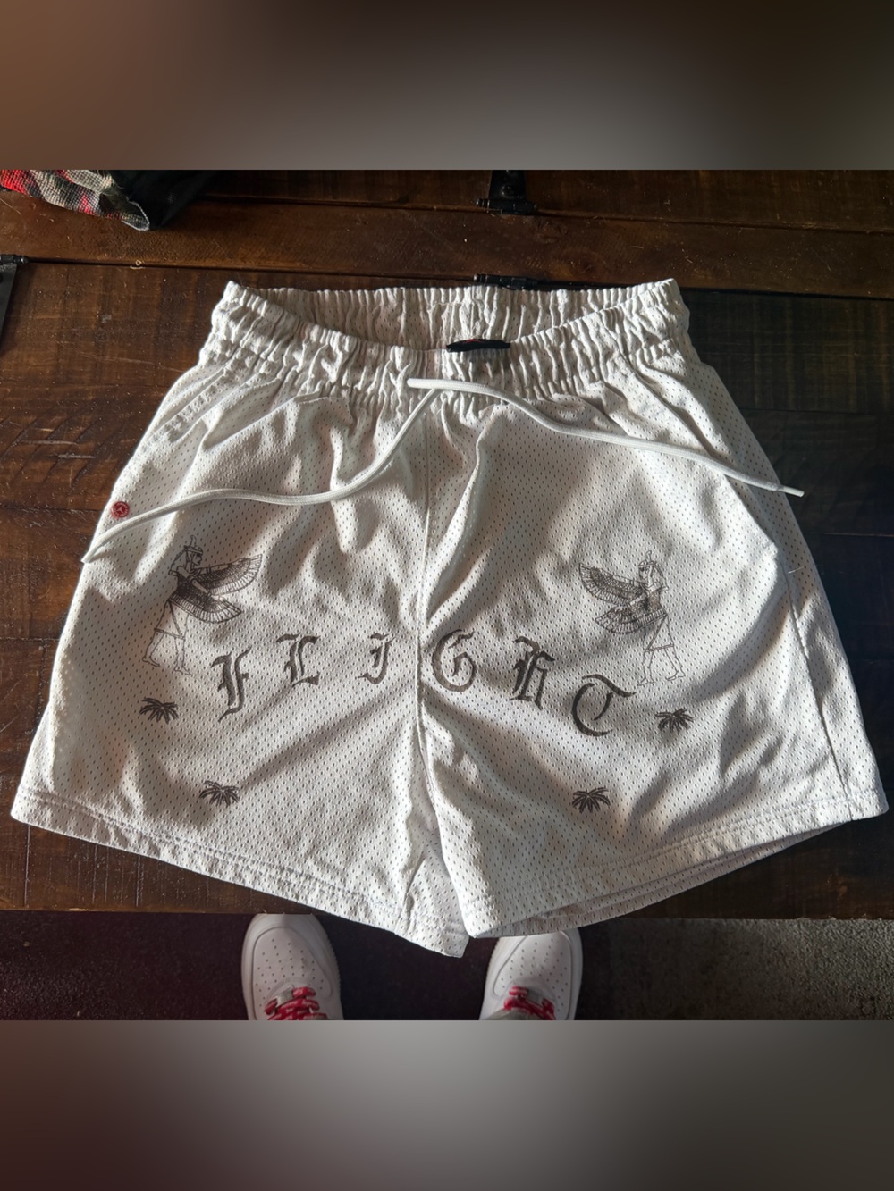 Jordan White Mesh Shorts with Red Jumpman Logo